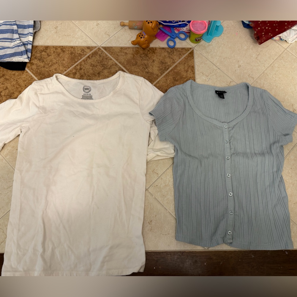 Kids Short Sleeve White and Blue Shirt Set